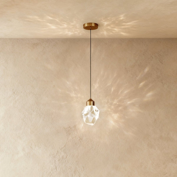 Contemporary Crystal Pendant Light Faceted Globe Detail