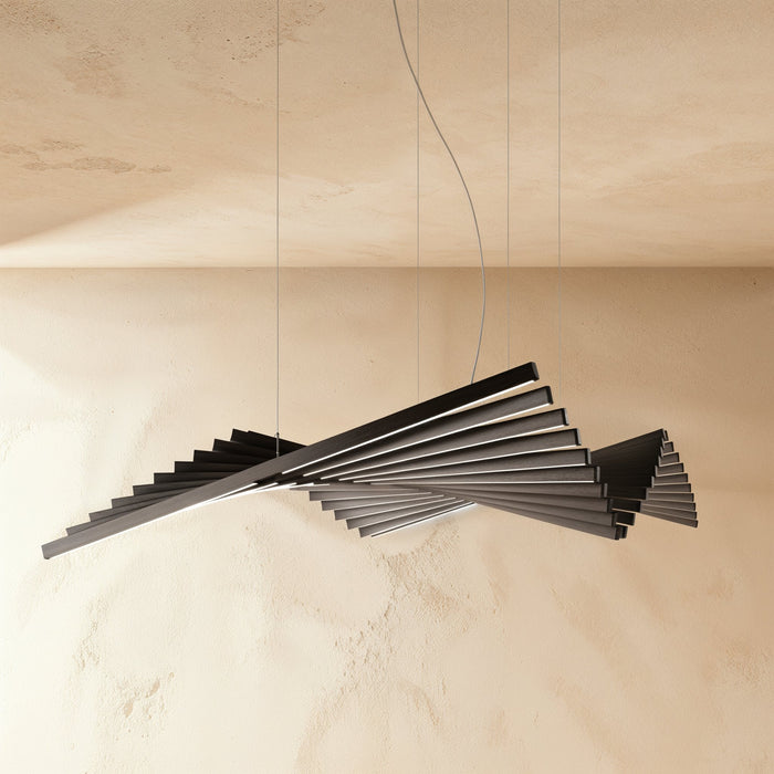 Contemporary Metal Chandelier Fanned Linear Arms Front