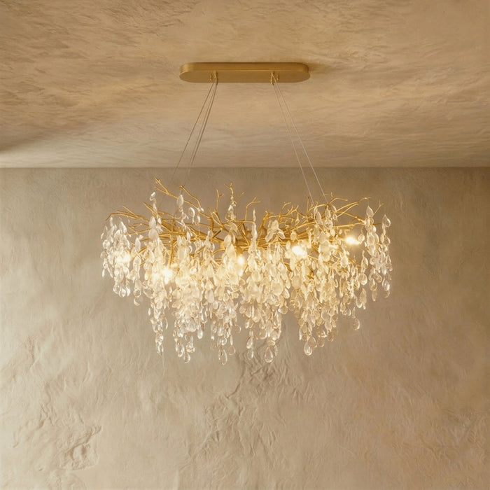 Gold Metal Branch Chandelier Crystal Leaf View 15