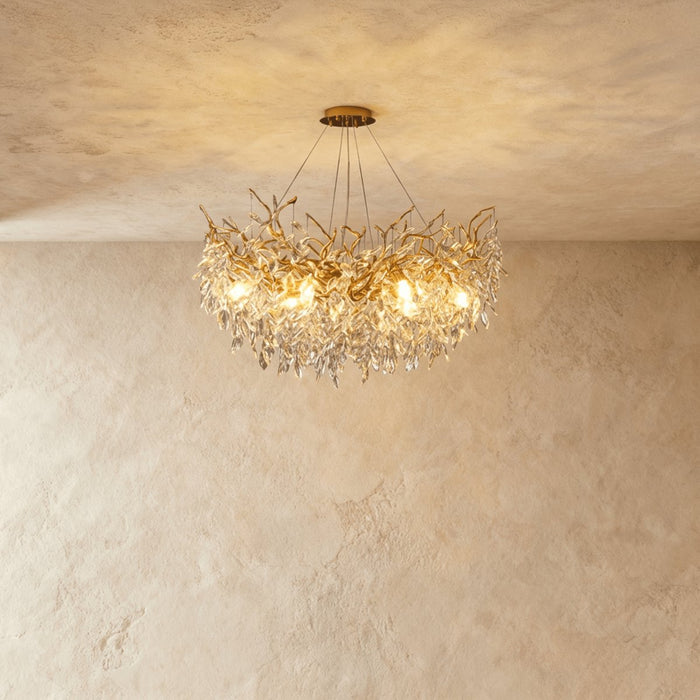 Modern Crystal Chandelier Gold Leaf Wreath LED Hero