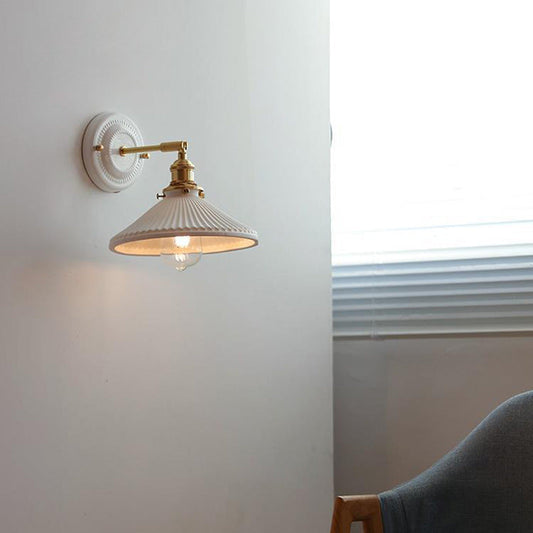 Vintage Japanese Ceramic Brass Wall Sconce Lamp