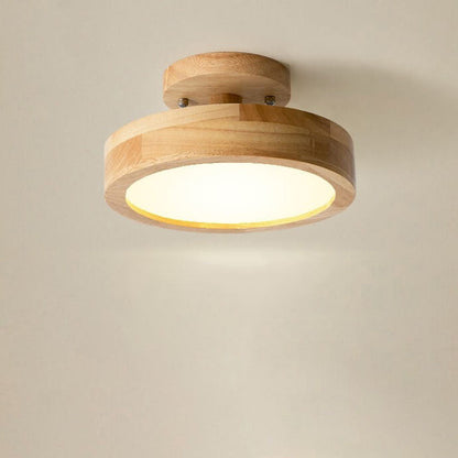 Semi Flush Nordic LED Ceiling Light Round Wooden