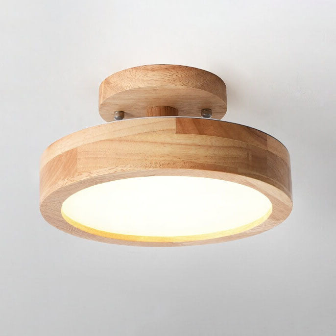 Semi Flush Nordic LED Ceiling Light Round Wooden