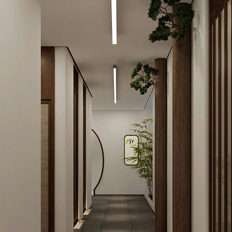 Modern Minimalist Wood LED Strips Flush Mount Ceiling Light