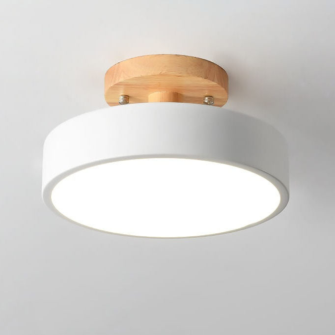 Semi Flush Nordic LED Ceiling Light Round Wooden