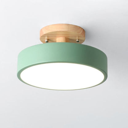 Semi Flush Nordic LED Ceiling Light Round Wooden