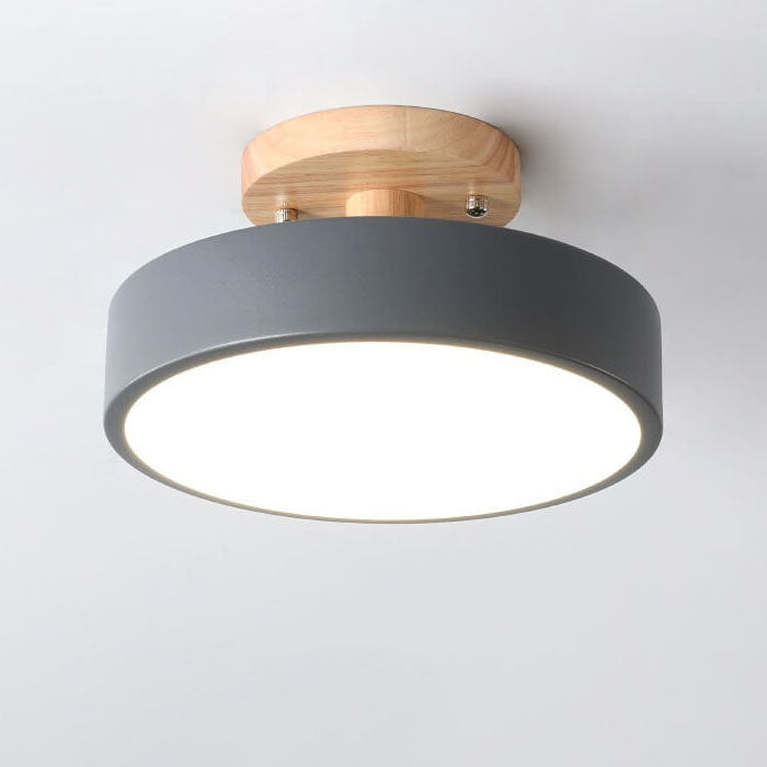 Semi Flush Nordic LED Ceiling Light Round Wooden