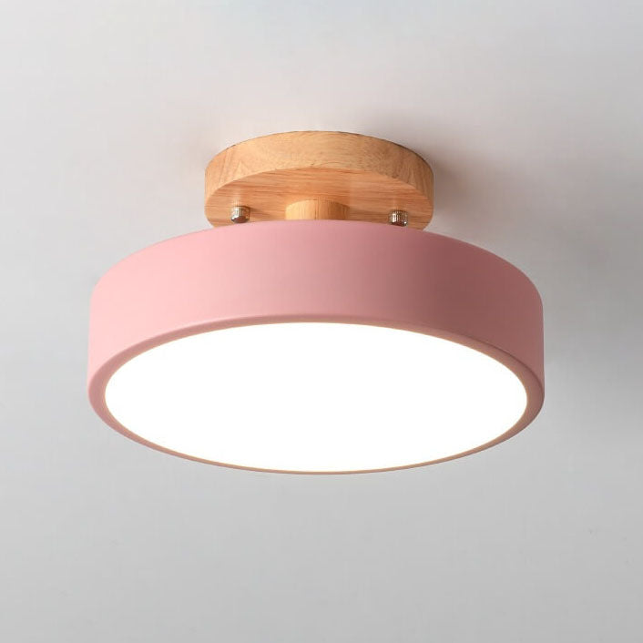 Semi Flush Nordic LED Ceiling Light Round Wooden