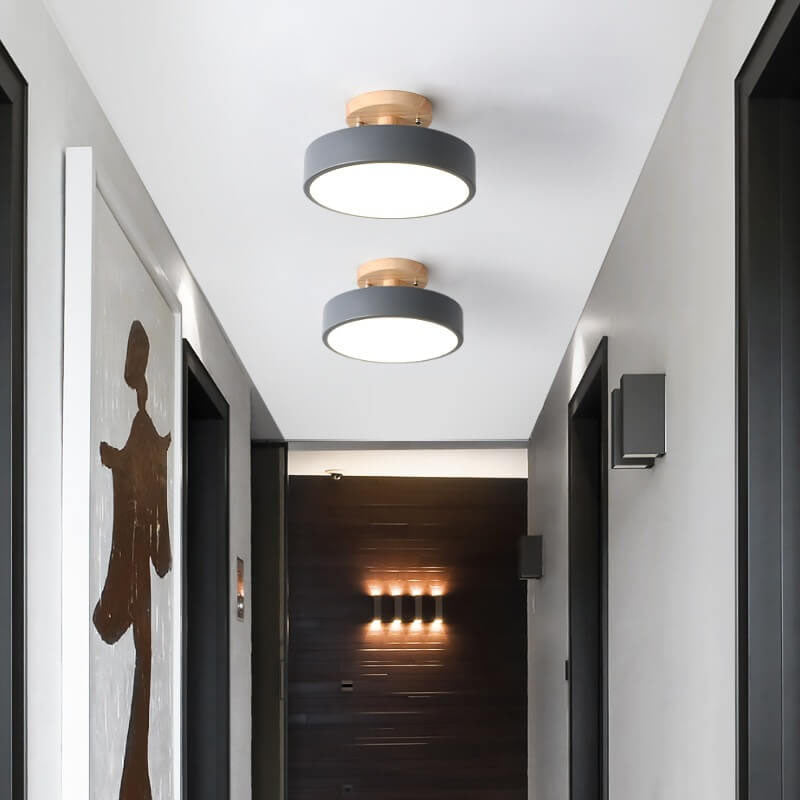 Semi Flush Nordic LED Ceiling Light Round Wooden