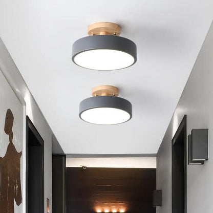 Semi Flush Nordic LED Ceiling Light Round Wooden