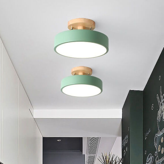 Semi Flush Nordic LED Ceiling Light Round Wooden