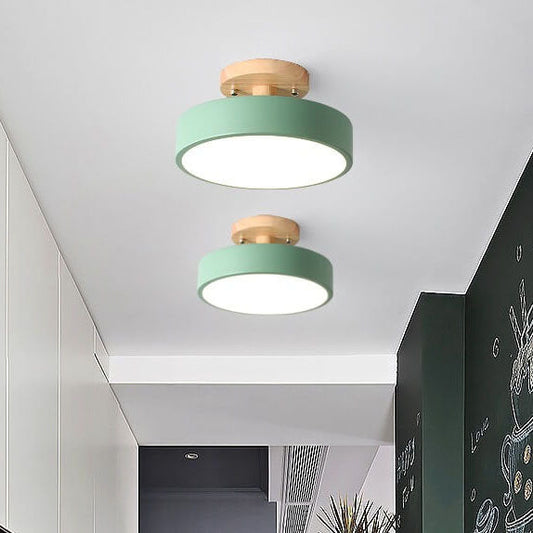 Semi Flush Nordic LED Ceiling Light Round Wooden