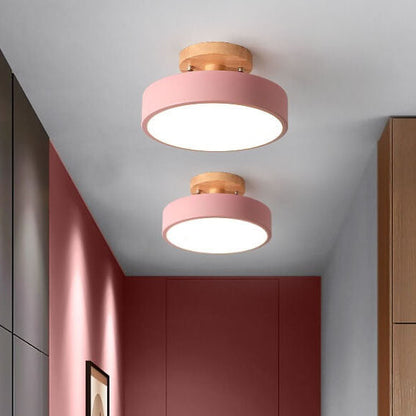 Semi Flush Nordic LED Ceiling Light Round Wooden
