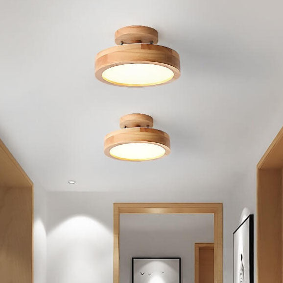 Semi Flush Nordic LED Ceiling Light Round Wooden