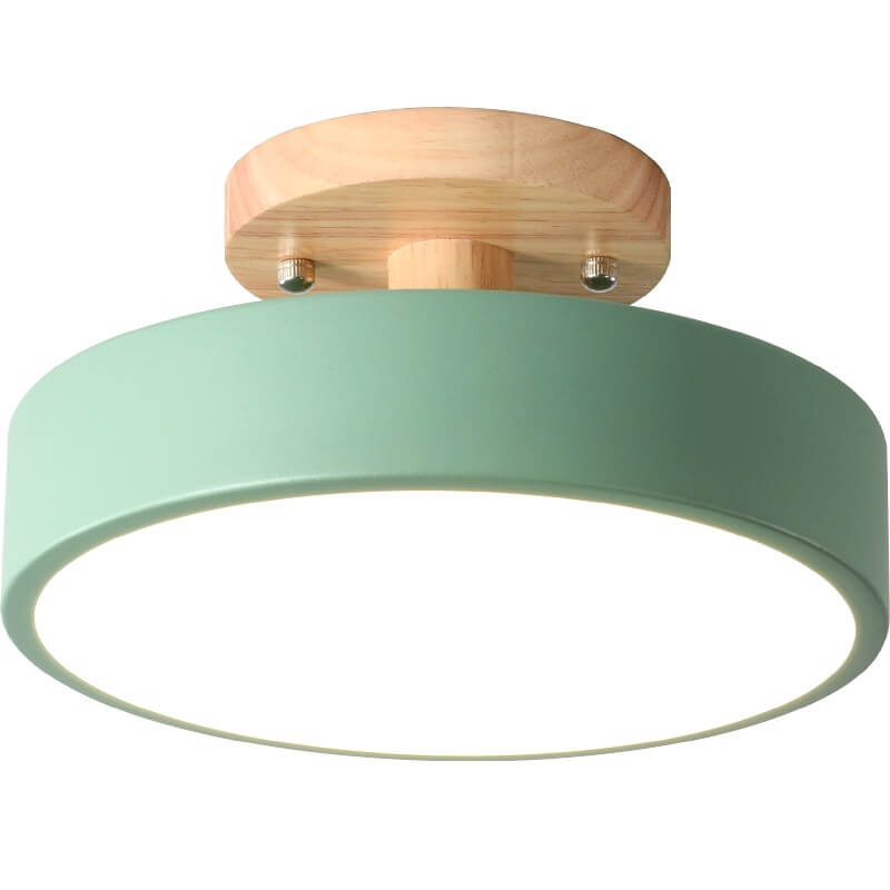 Semi Flush Nordic LED Ceiling Light Round Wooden