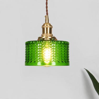 Japanese Brass Glass Jar Pendant Light Cylinder