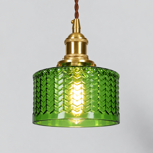 Japanese Brass Glass Jar Pendant Light Cylinder