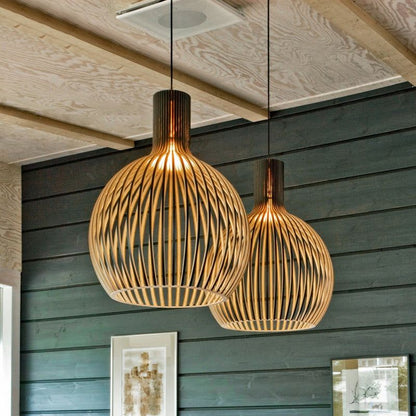 Ceiling Pendant Light Wood Finish | Geometric Design for Home Decor