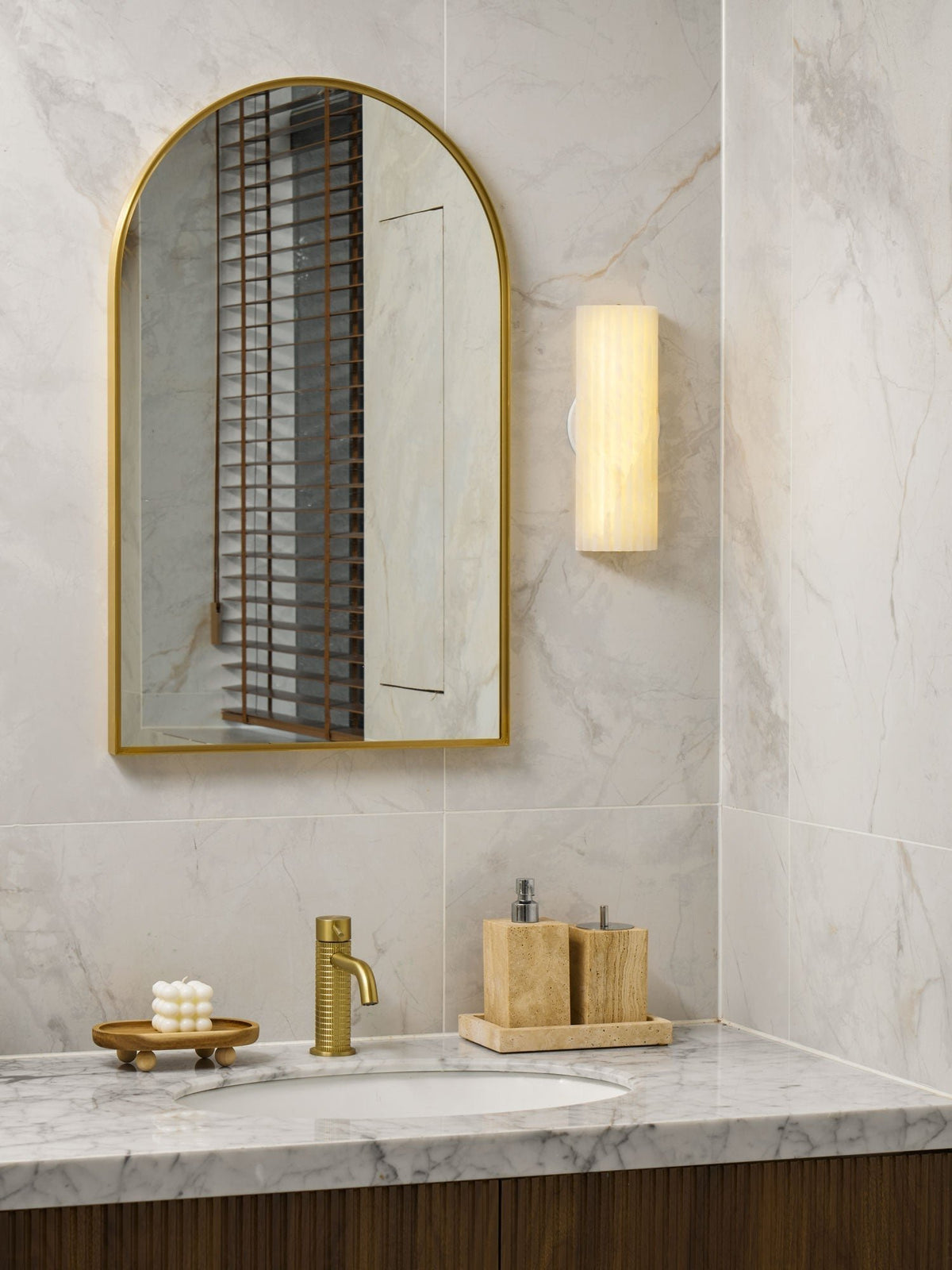 Alabaster Integrated LED Wall Sconce Fluted Shade Angle