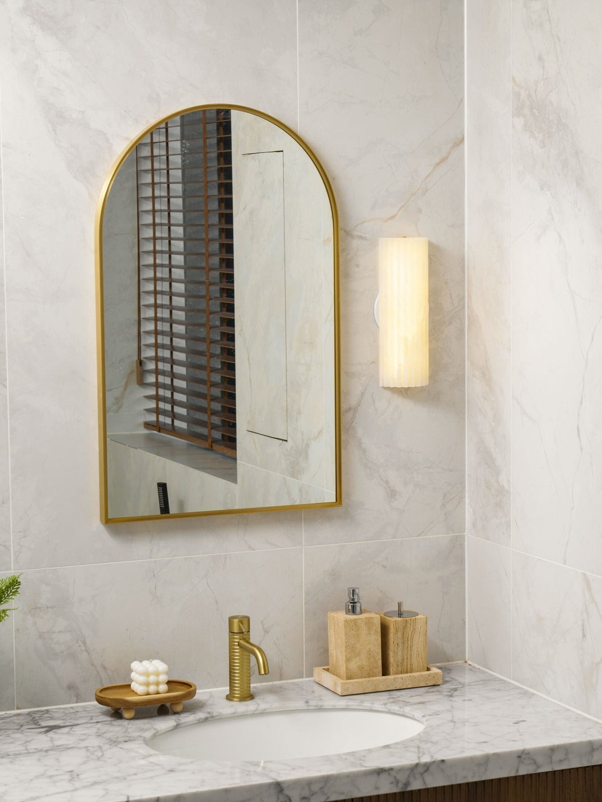 Alabaster Integrated LED Wall Sconce Fluted Shade Back