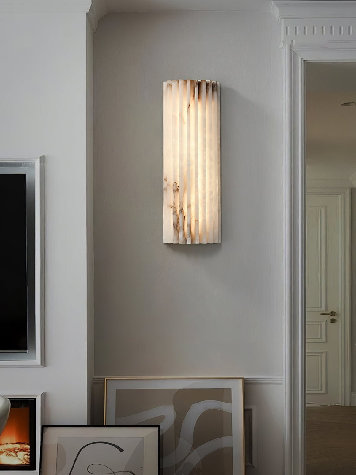Alabaster Integrated LED Wall Sconce Fluted Shade Close Up