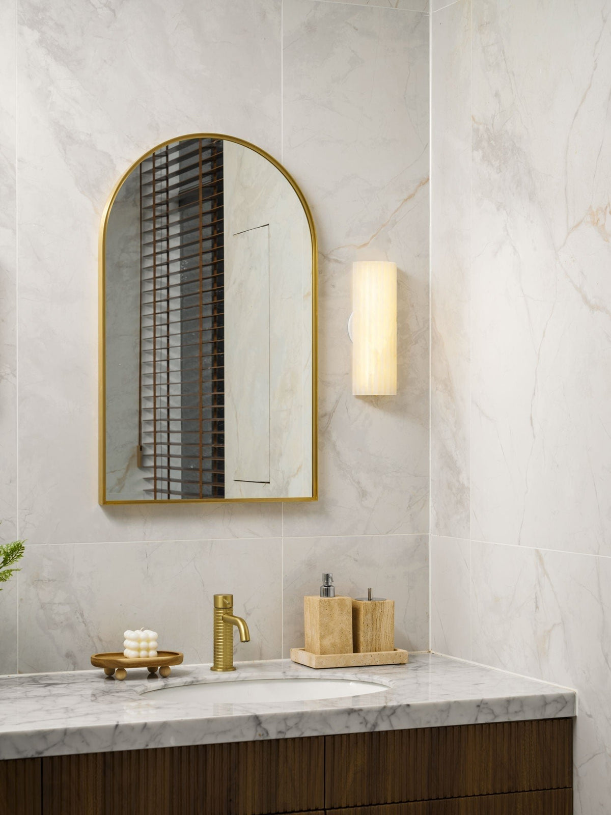 Alabaster Integrated LED Wall Sconce Fluted Shade Side