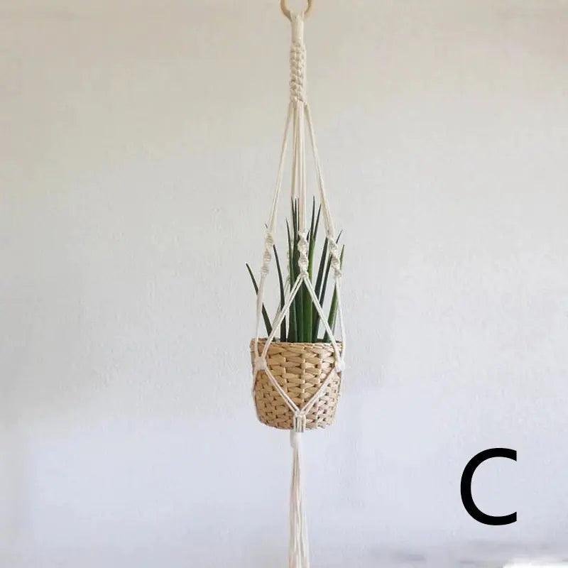 Bohemian Woven Cotton Macramé Hanging Planter Twisted Rope Angle