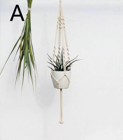 Bohemian Woven Cotton Macramé Hanging Planter Twisted Rope Front