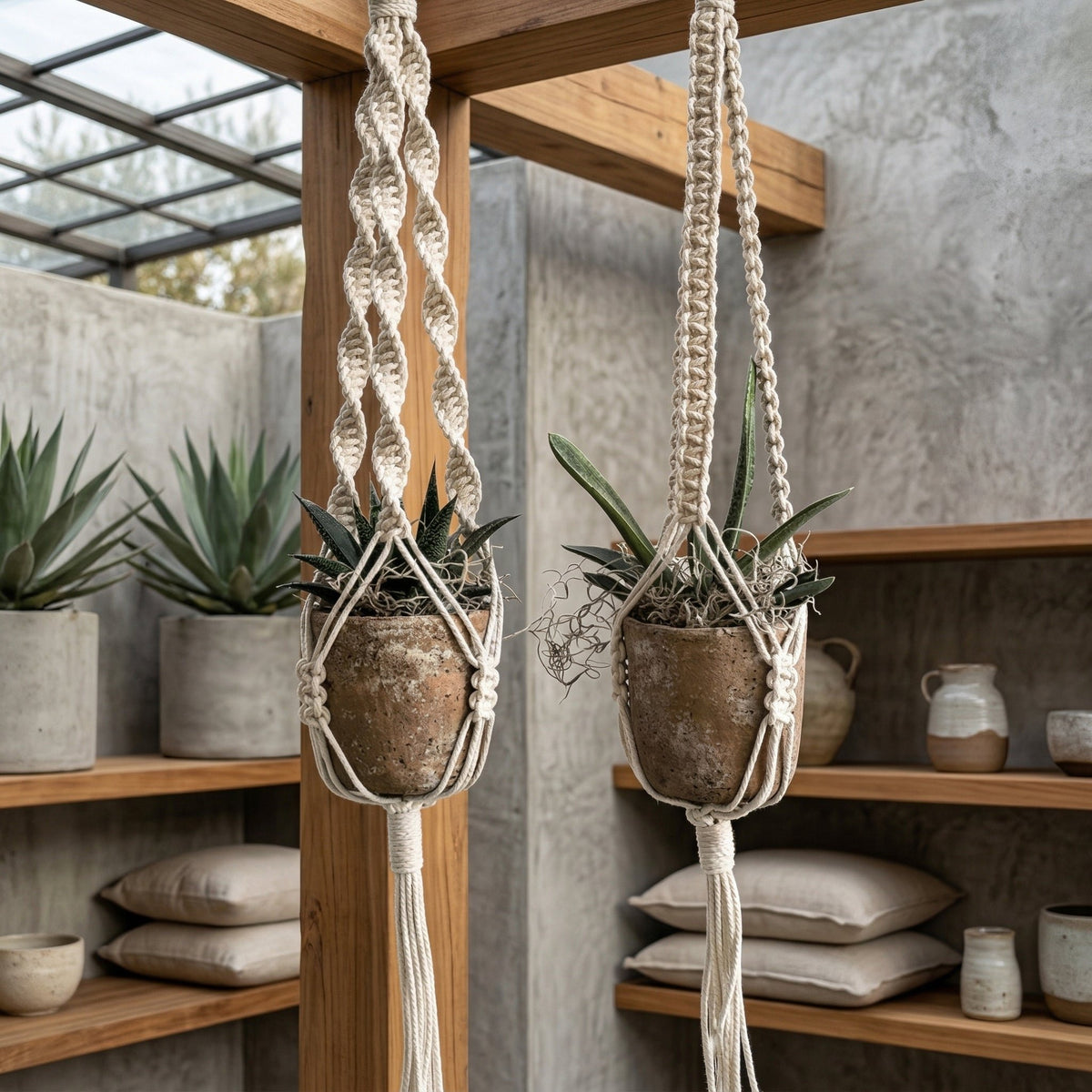 Bohemian Woven Cotton Macramé Hanging Planter Twisted Rope Hero