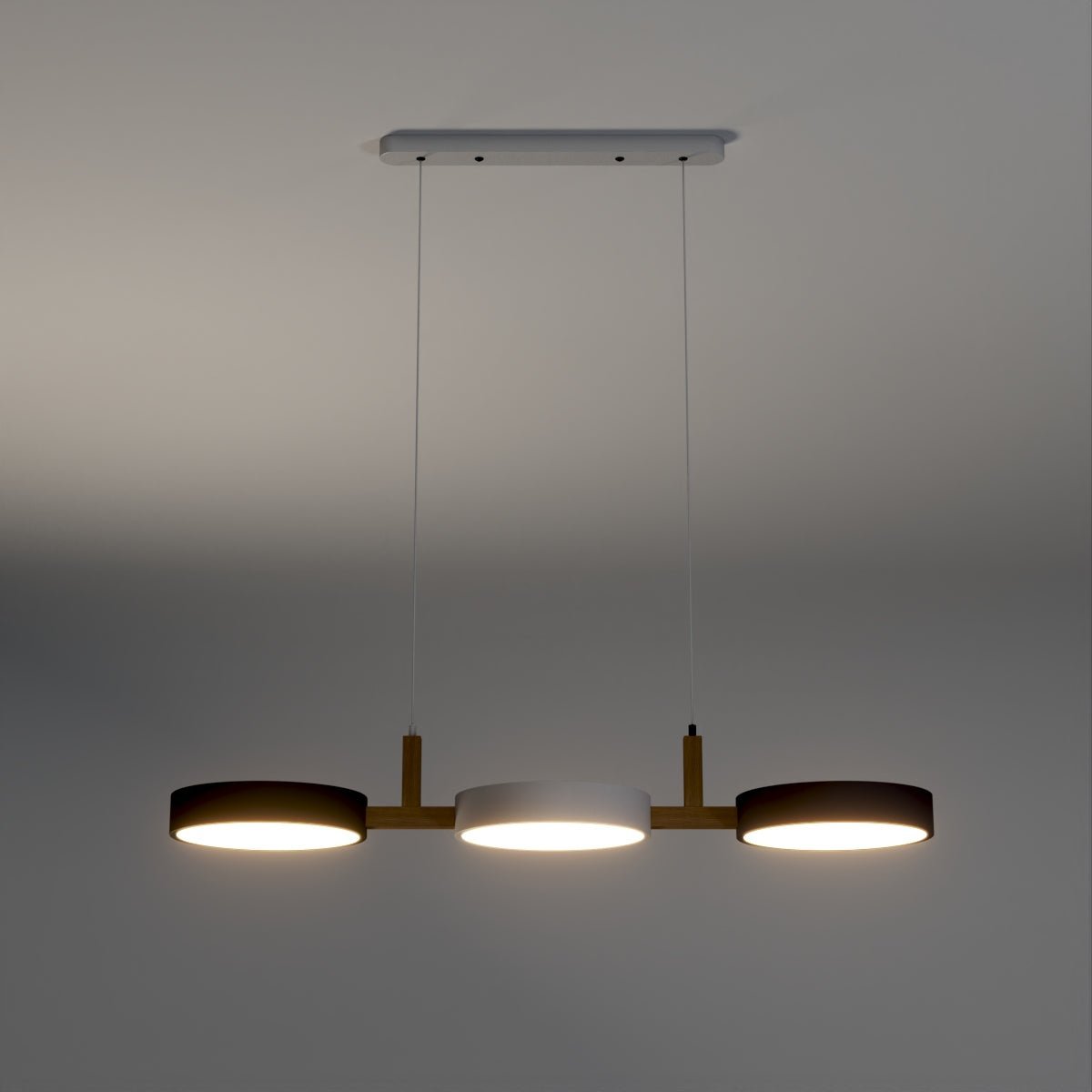 Contemporary Wood Metal Pendant Light Coloured Disc LED Angle