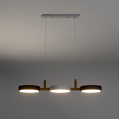 Contemporary Wood Metal Pendant Light Coloured Disc LED Angle