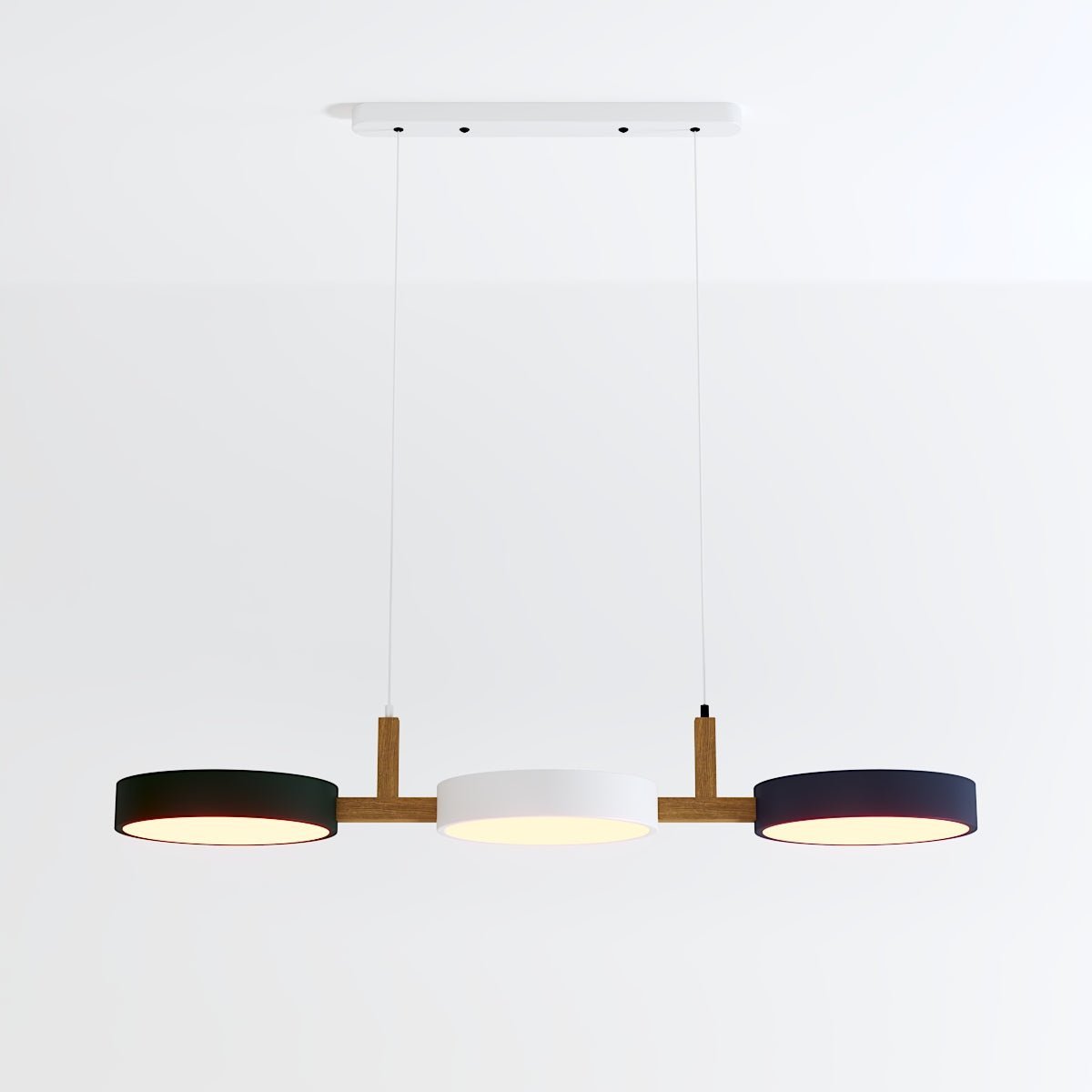 Contemporary Wood Metal Pendant Light Coloured Disc LED Lifestyle