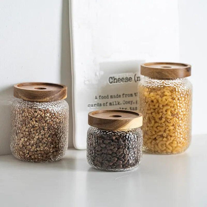 Hammered Glass Airtight Storage Jar Timber Lid Side