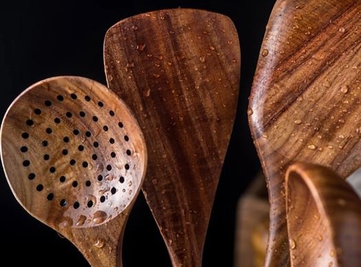 Handcrafted Teak Cooking Utensil Set Eco-Friendly Angle
