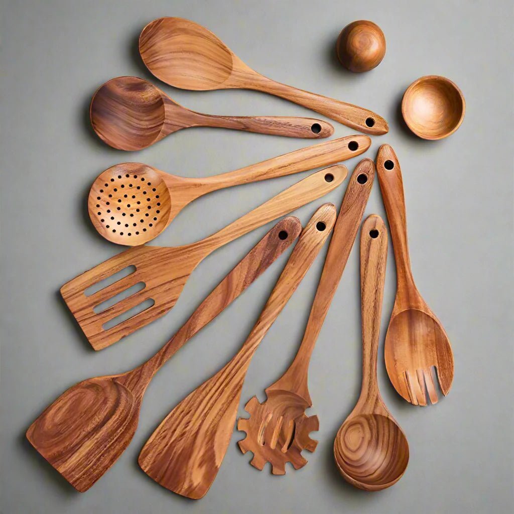 Handcrafted Teak Cooking Utensil Set Eco-Friendly Full