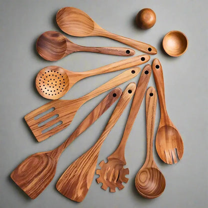 Handcrafted Teak Cooking Utensil Set Eco-Friendly Lifestyle
