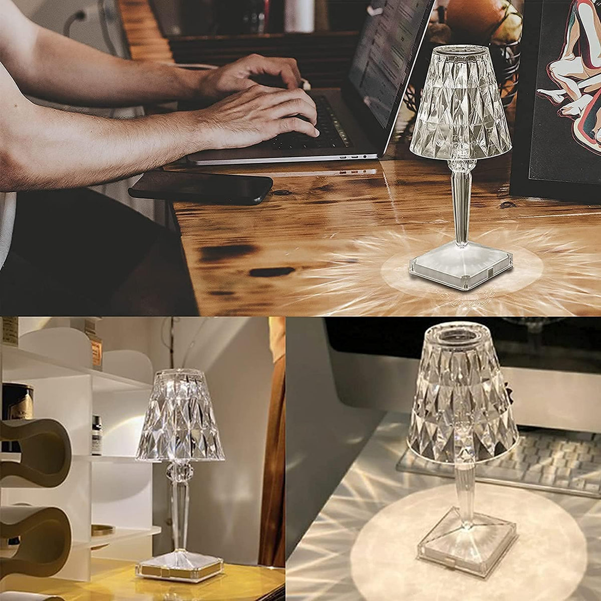 Diamond Pattern Table Lamp | Minimalist Desk Decor