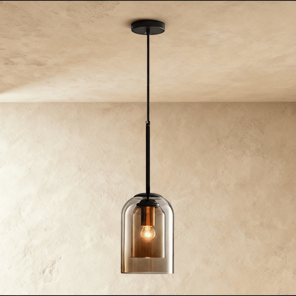 Industrial Brass Glass Pendant Light Double Bell Shade Detail