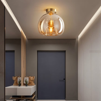 Industrial Glass Ceiling Light Smoked Dome Shade LED Close Up