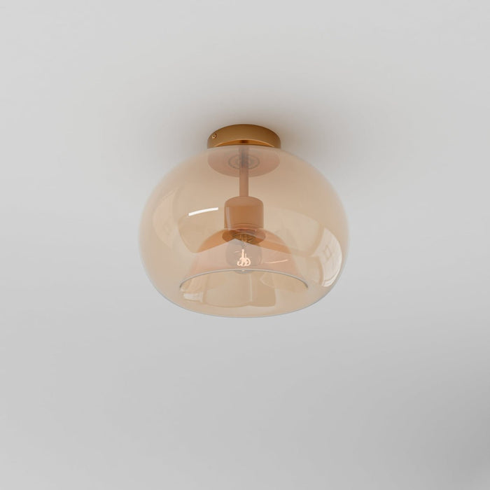 Industrial Glass Ceiling Light Smoked Dome Shade LED Side