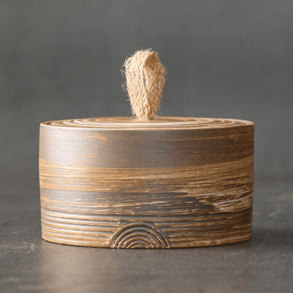 Japanese Pottery Wabi-Sabi Storage Jar Ringed Lid Detail