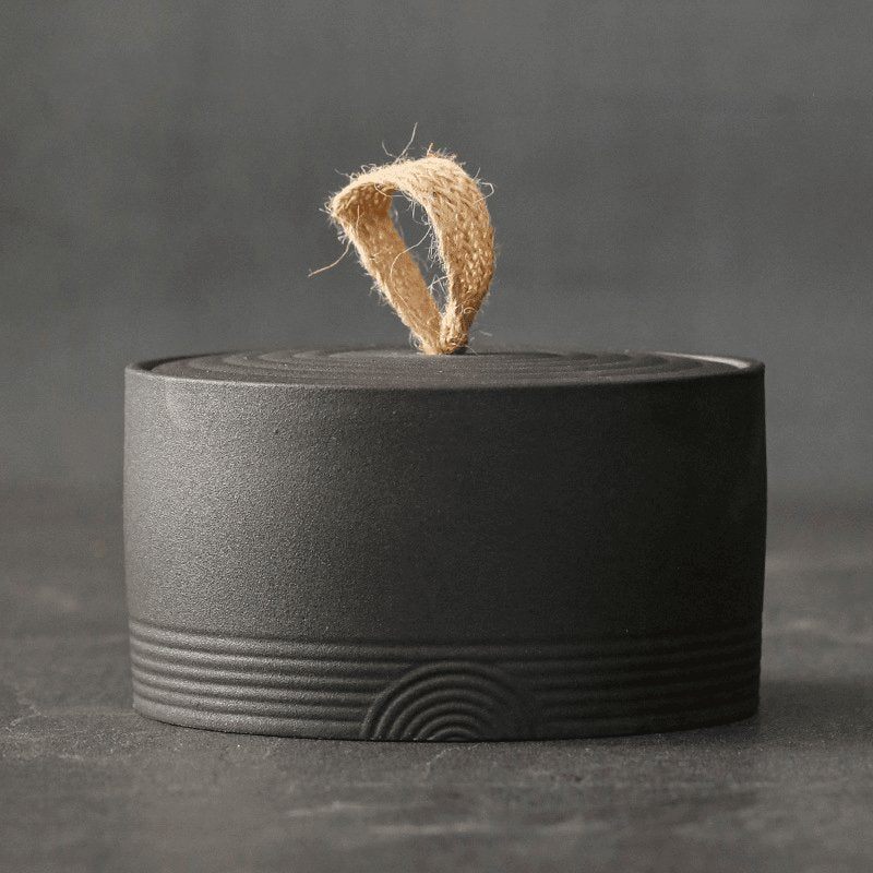 Japanese Pottery Wabi-Sabi Storage Jar Ringed Lid Full