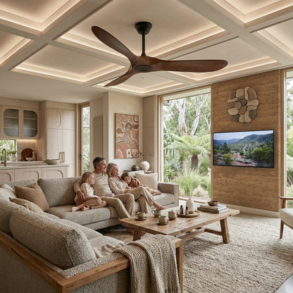 Leno Modern Walnut Wood Ceiling Fan with Remote Back