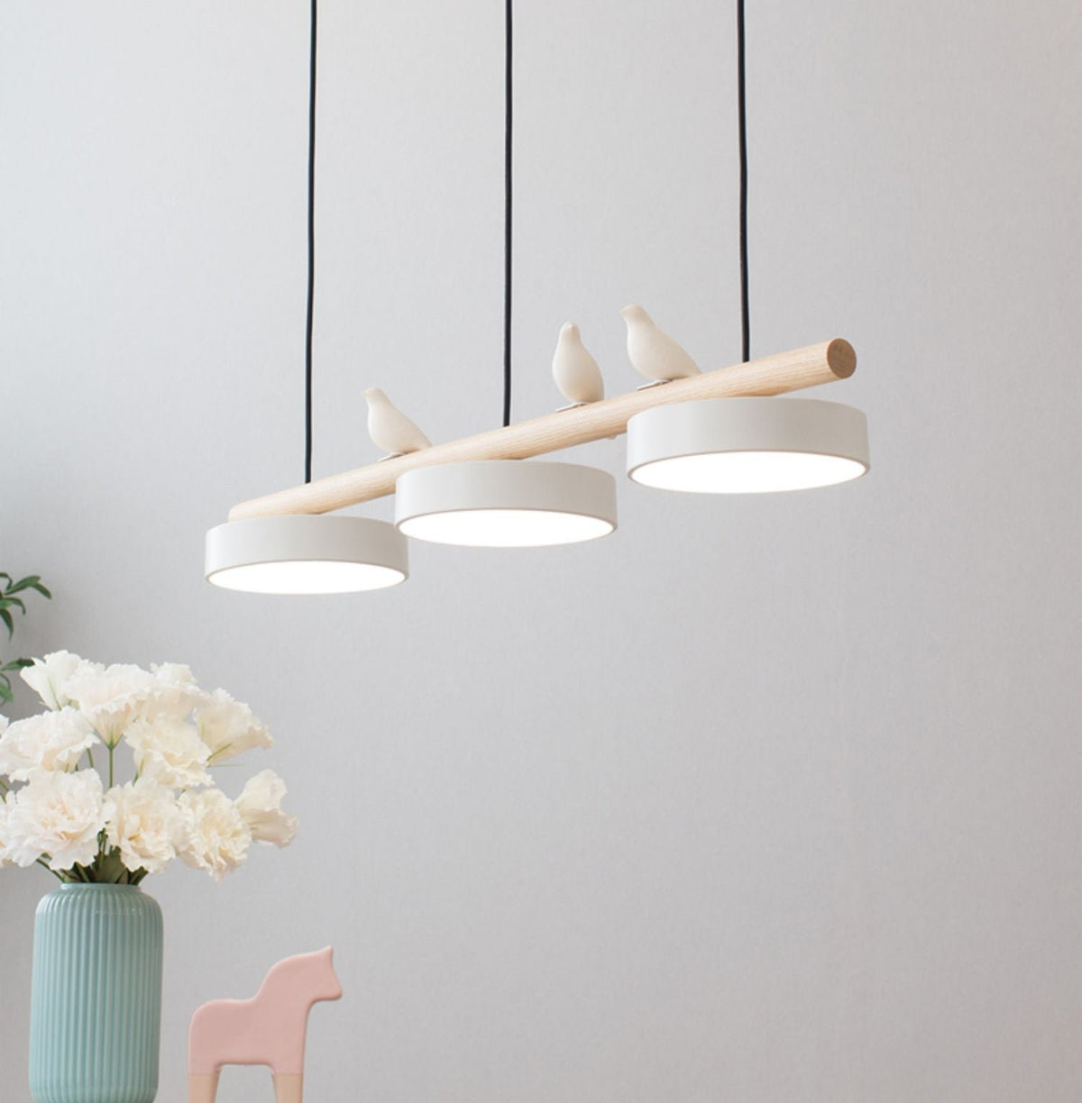Metal Pendant Light Perched Birds LED Front