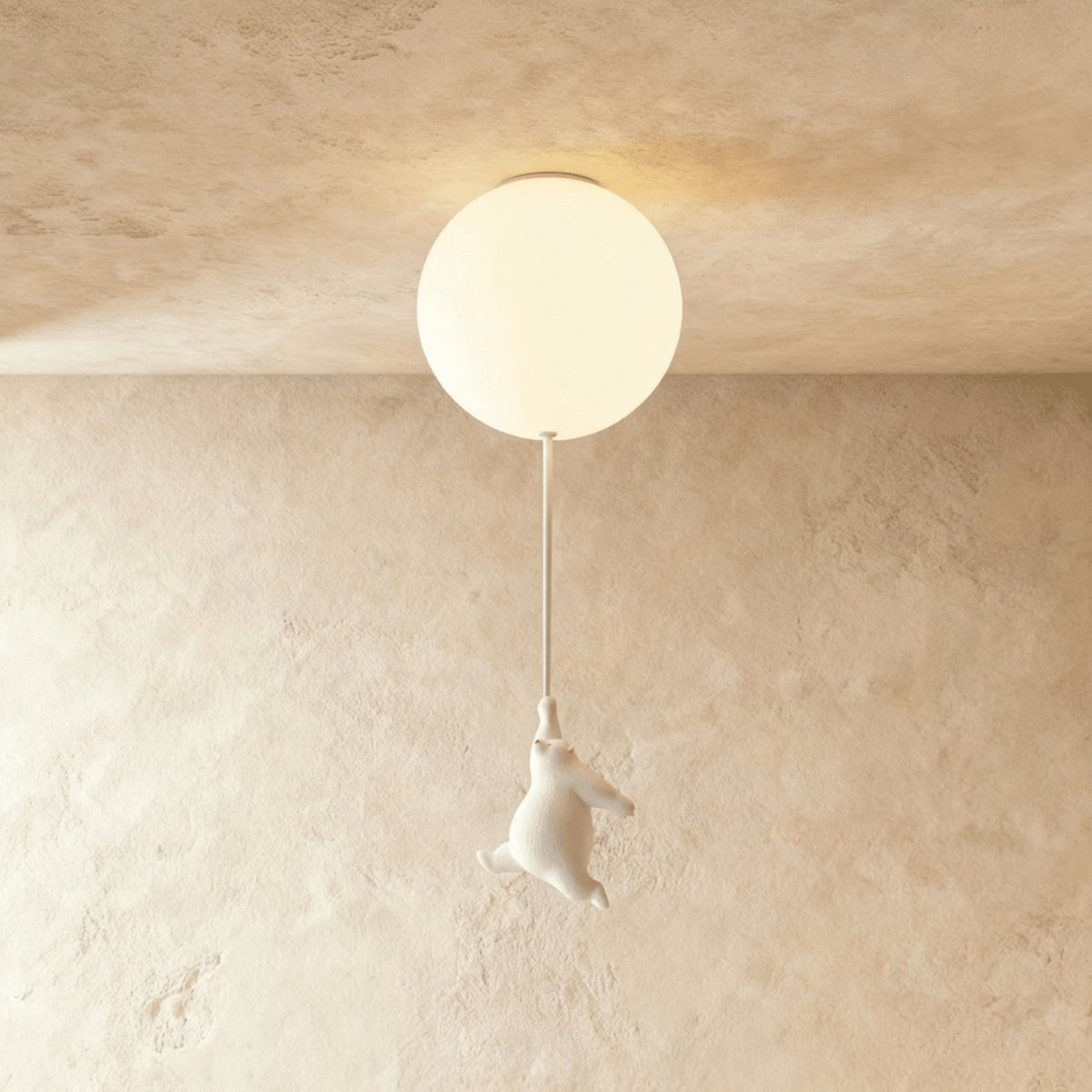 Minimalist Metal Ceiling Light Bear Figurine Close Up