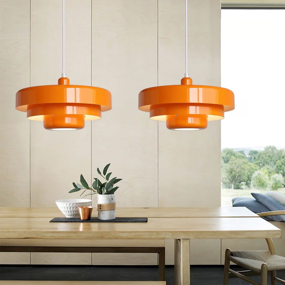 Modern Architectural Layered Pendant Light Concentric Rings Close Up