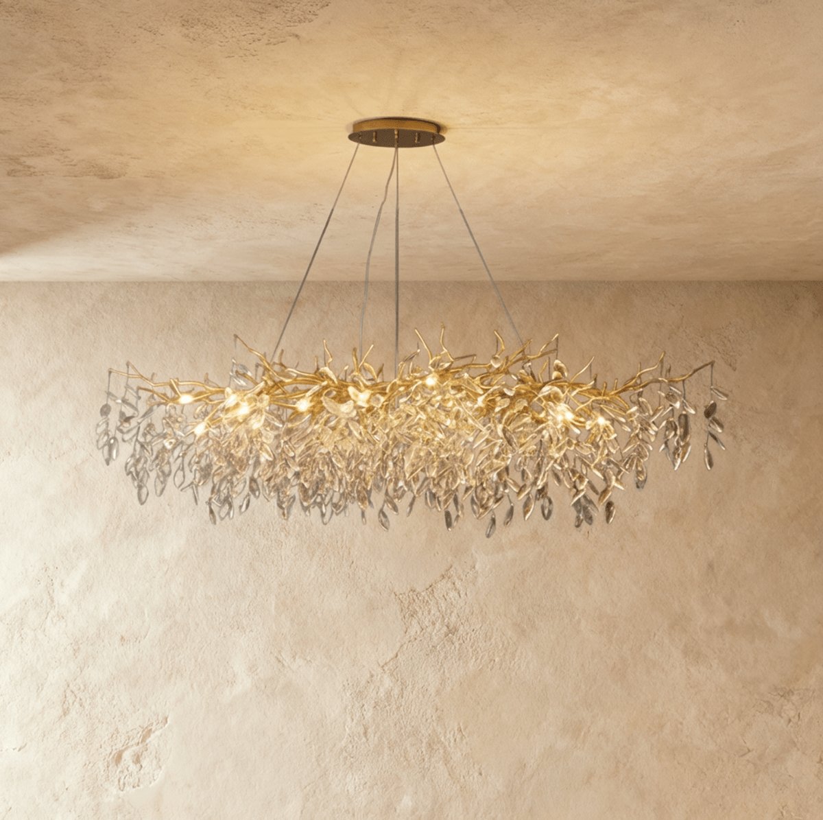 Modern Crystal Chandelier Gold Leaf Wreath LED Angle