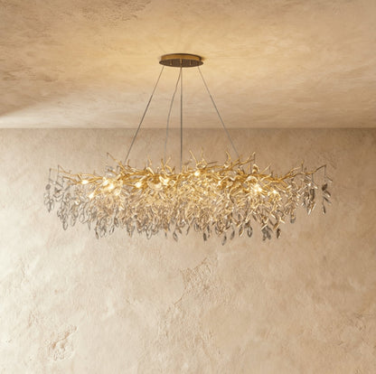 Modern Crystal Chandelier Gold Leaf Wreath LED Angle