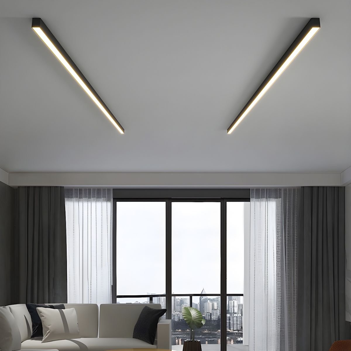 Modern Linear LED Pendant Flush Mount Light Slim Bar View 14