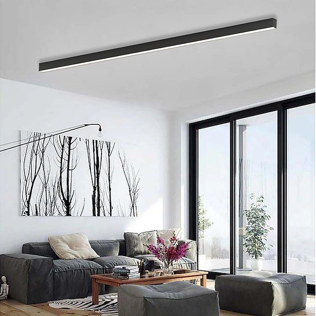 Modern Linear LED Pendant Flush Mount Light Slim Bar View 17